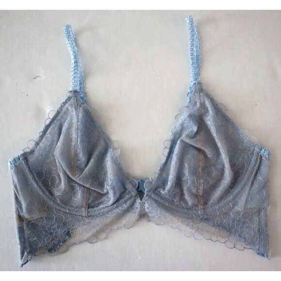 Free People OB1104627 Sz 32D Blue Hydrangea Lucia Underwire Sheer Lace Bra $48 - Picture 1 of 9